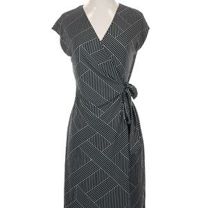 NWOT Ann Taylor Black and White Geometric Wrap Midi Dress